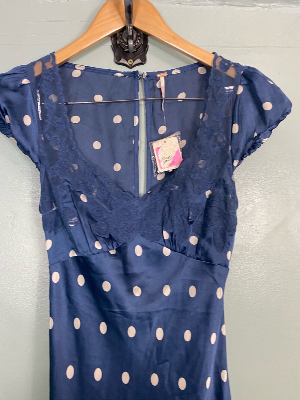 Free People Butterfly Babe Maxi Dress Blue Patte Polka Dot Small - Picture 3 of 6